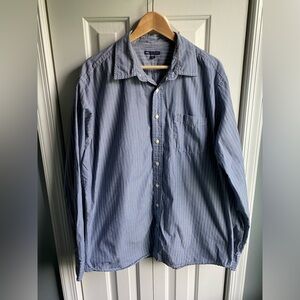Gap Factory Mens Long Sleeve Button Down Shirt Blue Striped Cotton Size XL